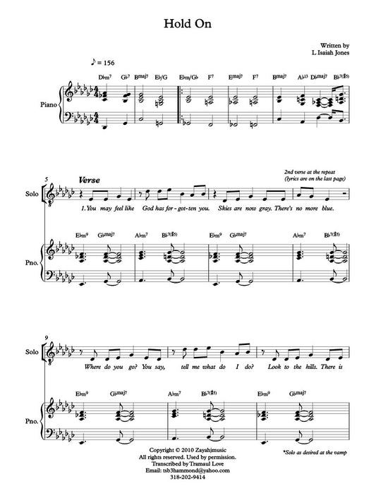 "Hold On" By L. Isaiah Jones (Sheet Music)