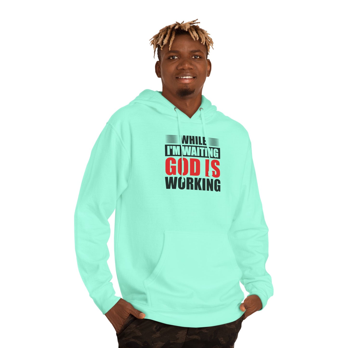 “While I’m Waiting God Is Working” Christian Faith Graphic Hoodie
