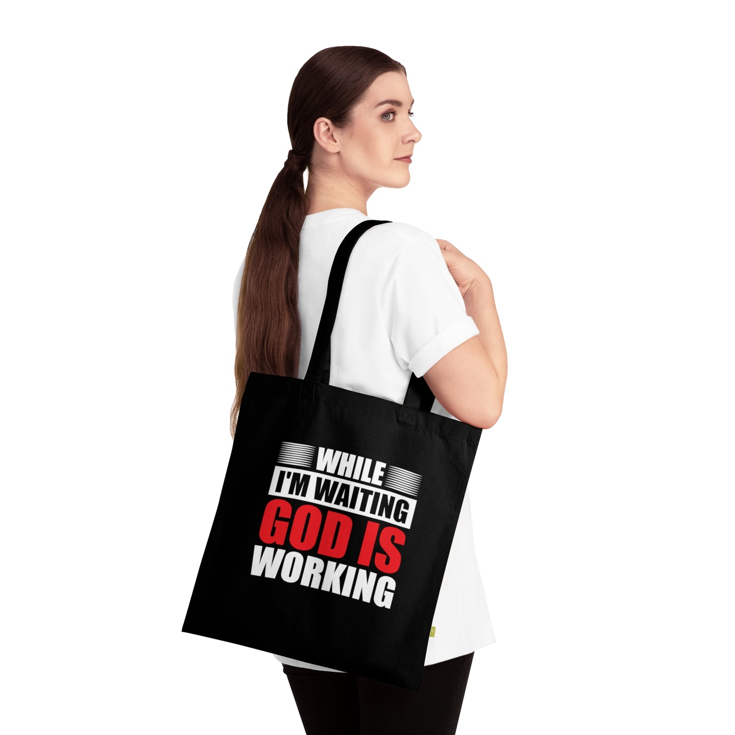 Faith-Inspired Organic Cotton Tote Bag - While I'm Waiting, God is Working, Reusable Shopper, Gift for Believers, Church Events, [...]