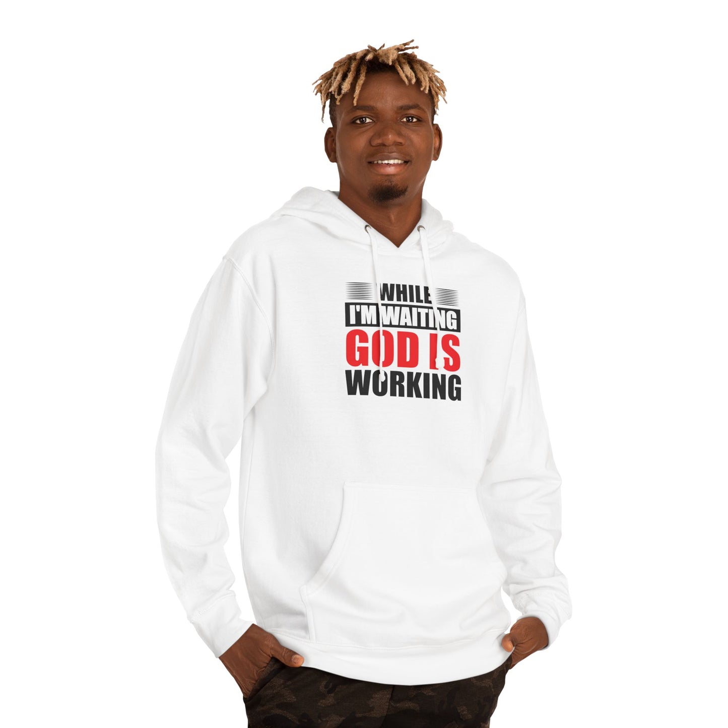 “While I’m Waiting God Is Working” Christian Faith Graphic Hoodie