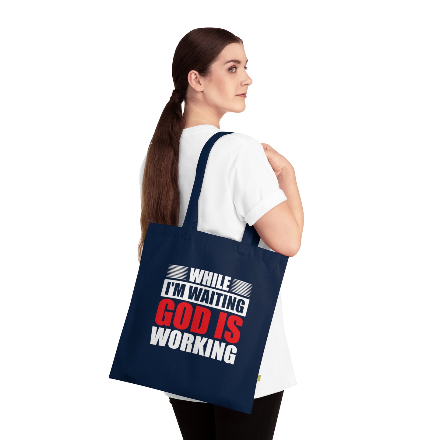 Faith-Inspired Organic Cotton Tote Bag - While I'm Waiting, God is Working, Reusable Shopper, Gift for Believers, Church Events, [...]