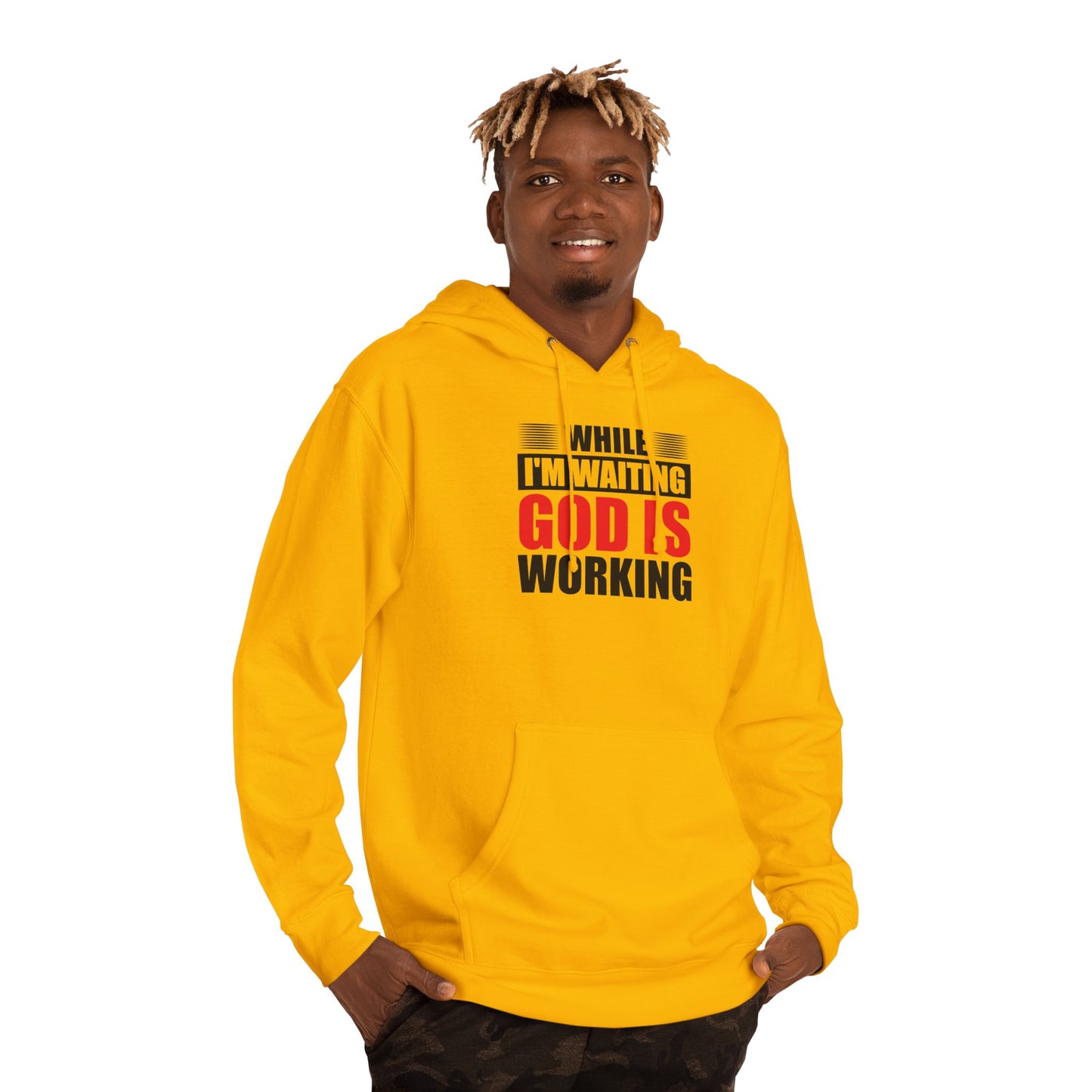 “While I’m Waiting God Is Working” Christian Faith Graphic Hoodie