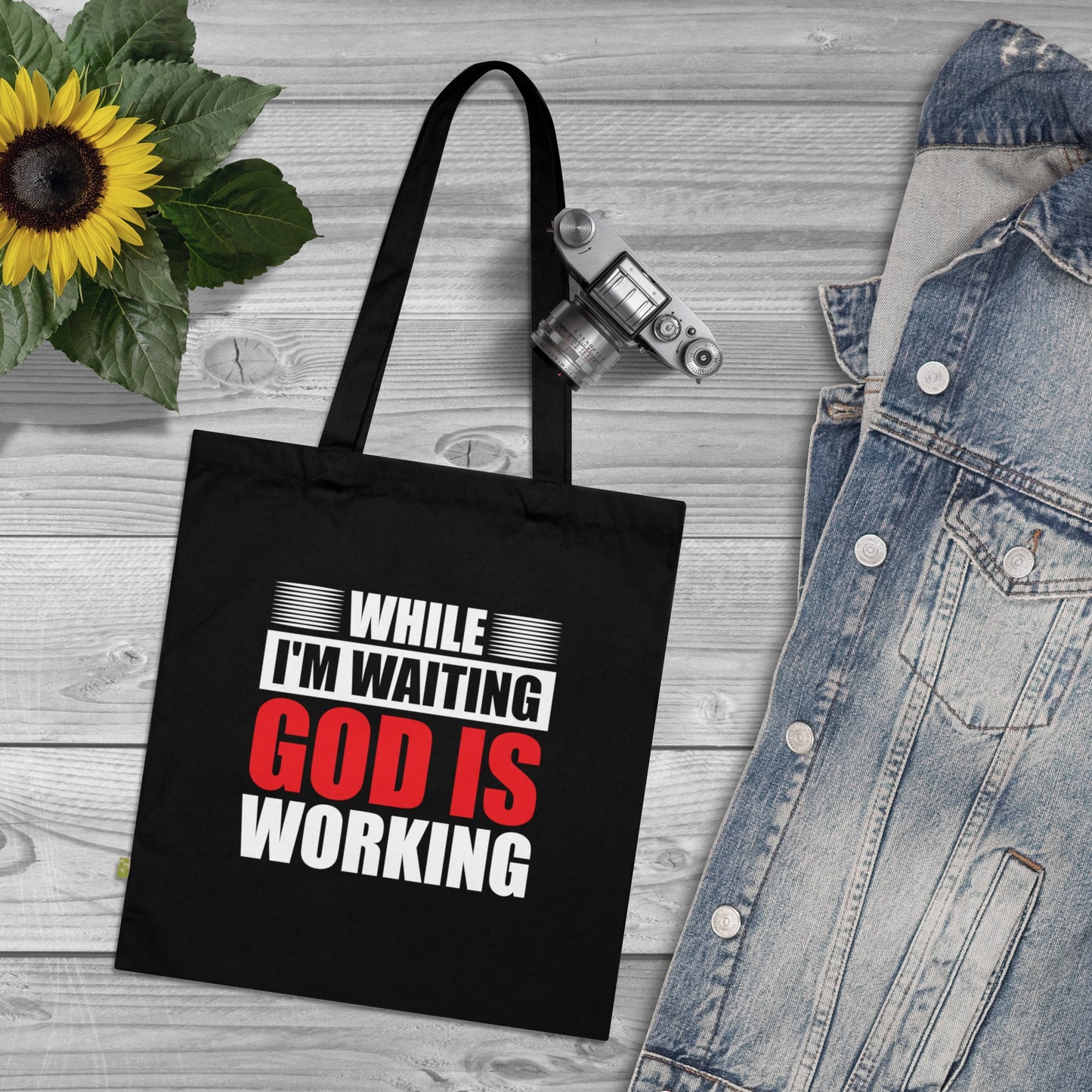Faith-Inspired Organic Cotton Tote Bag - While I'm Waiting, God is Working, Reusable Shopper, Gift for Believers, Church Events, [...]