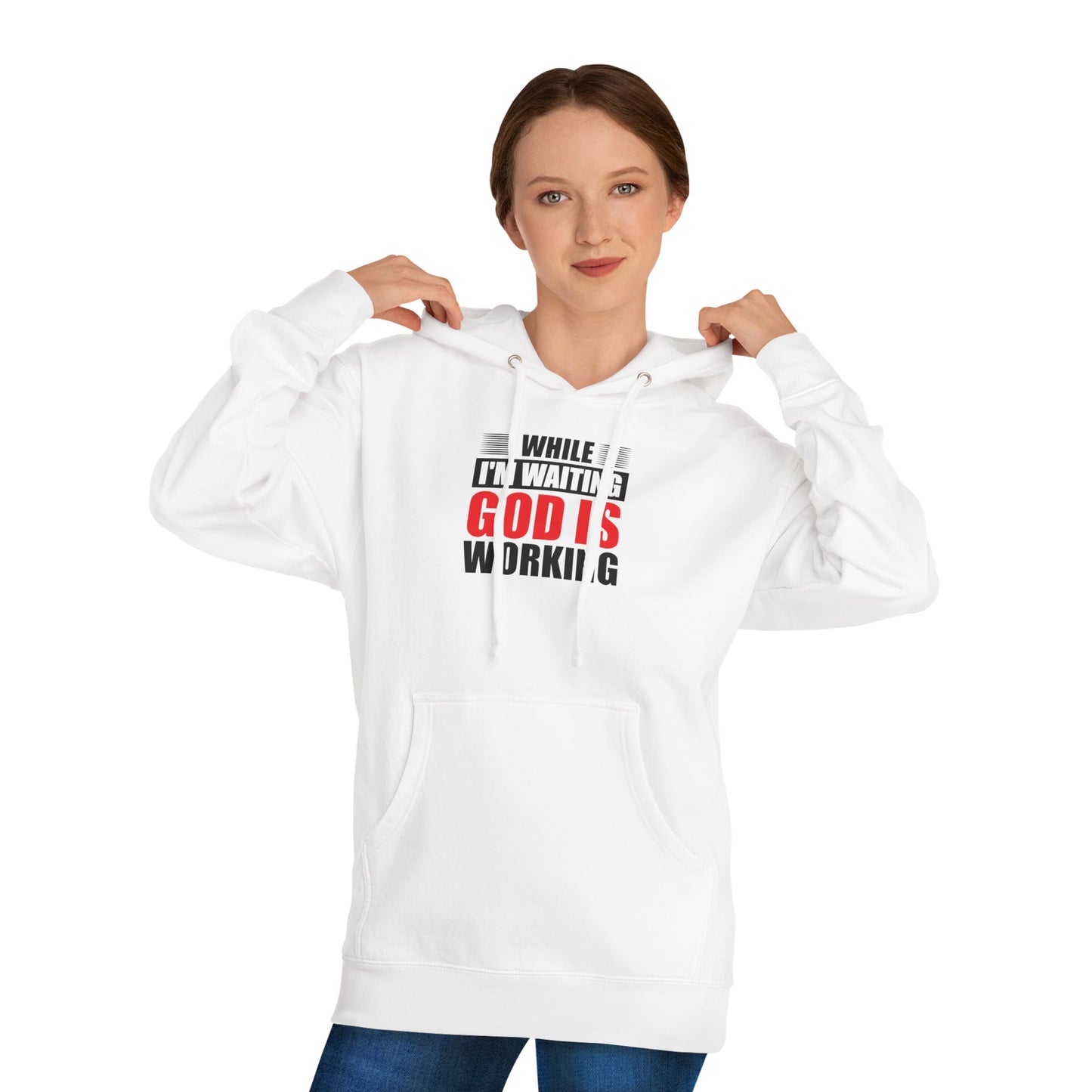 “While I’m Waiting God Is Working” Christian Faith Graphic Hoodie
