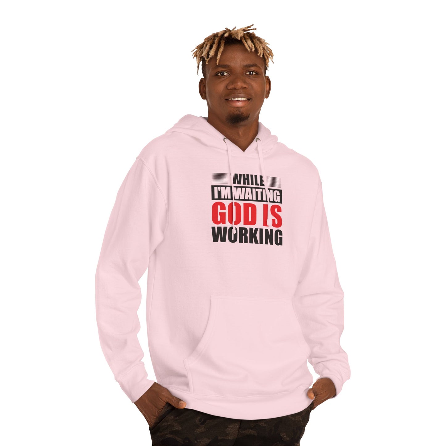 “While I’m Waiting God Is Working” Christian Faith Graphic Hoodie