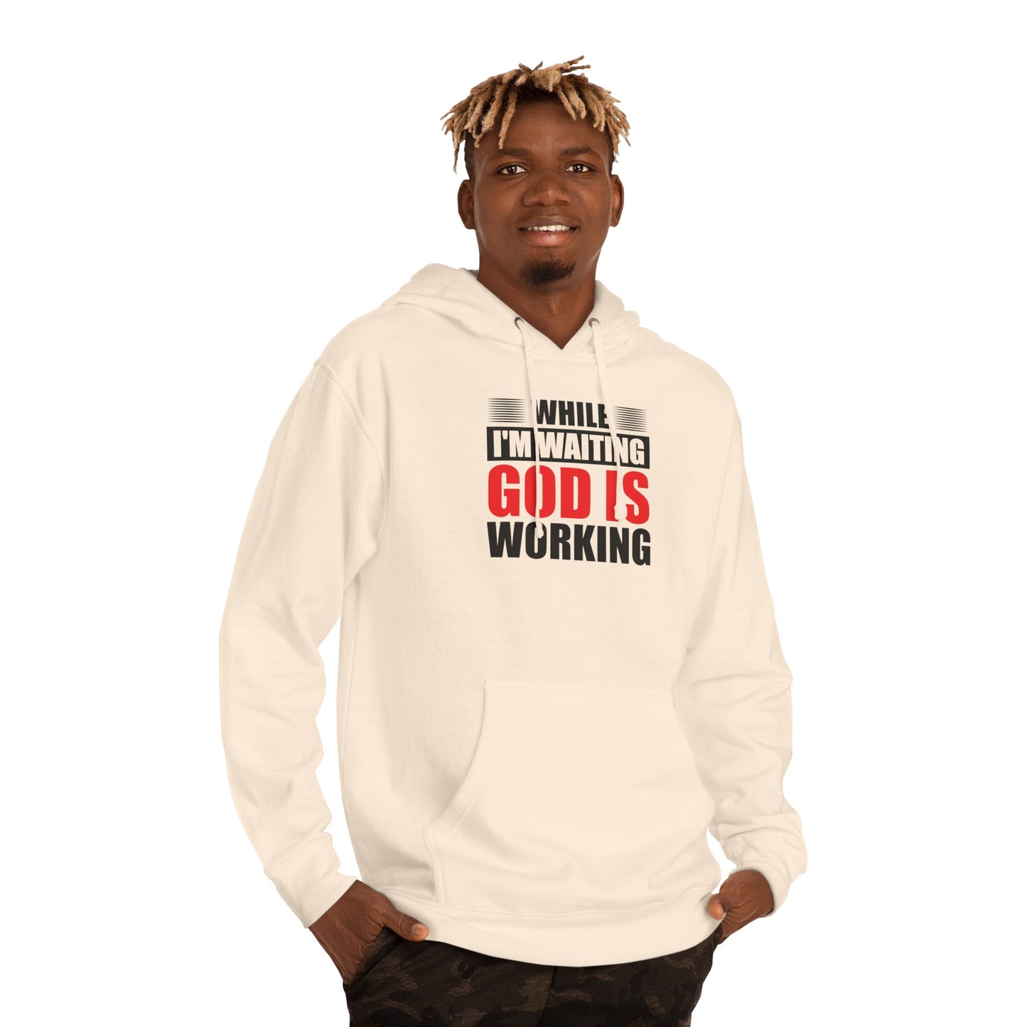 “While I’m Waiting God Is Working” Christian Faith Graphic Hoodie