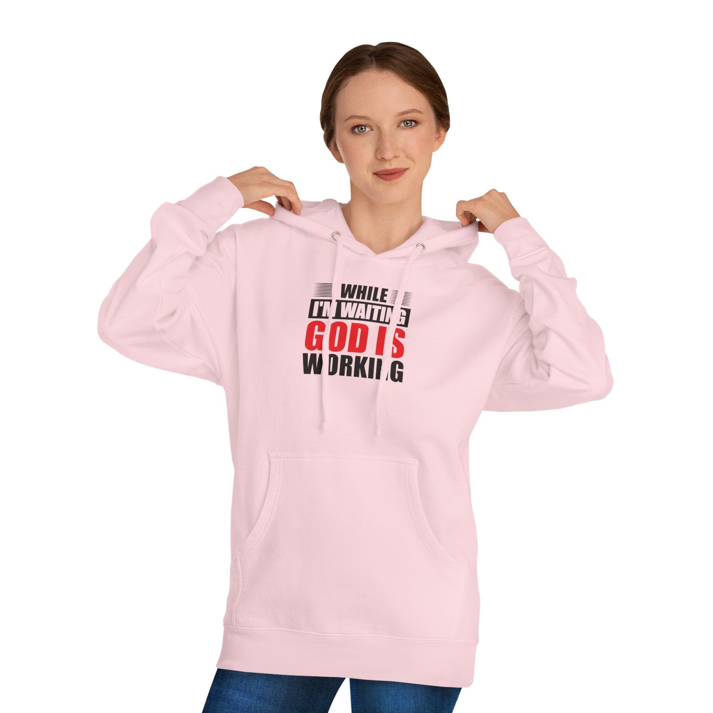 “While I’m Waiting God Is Working” Christian Faith Graphic Hoodie