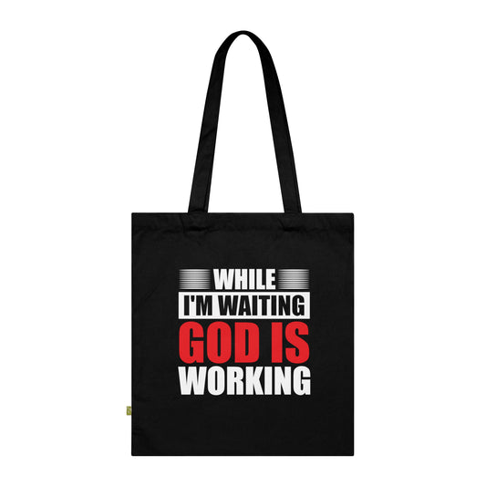 Faith-Inspired Organic Cotton Tote Bag - While I'm Waiting, God is Working, Reusable Shopper, Gift for Believers, Church Events, [...]