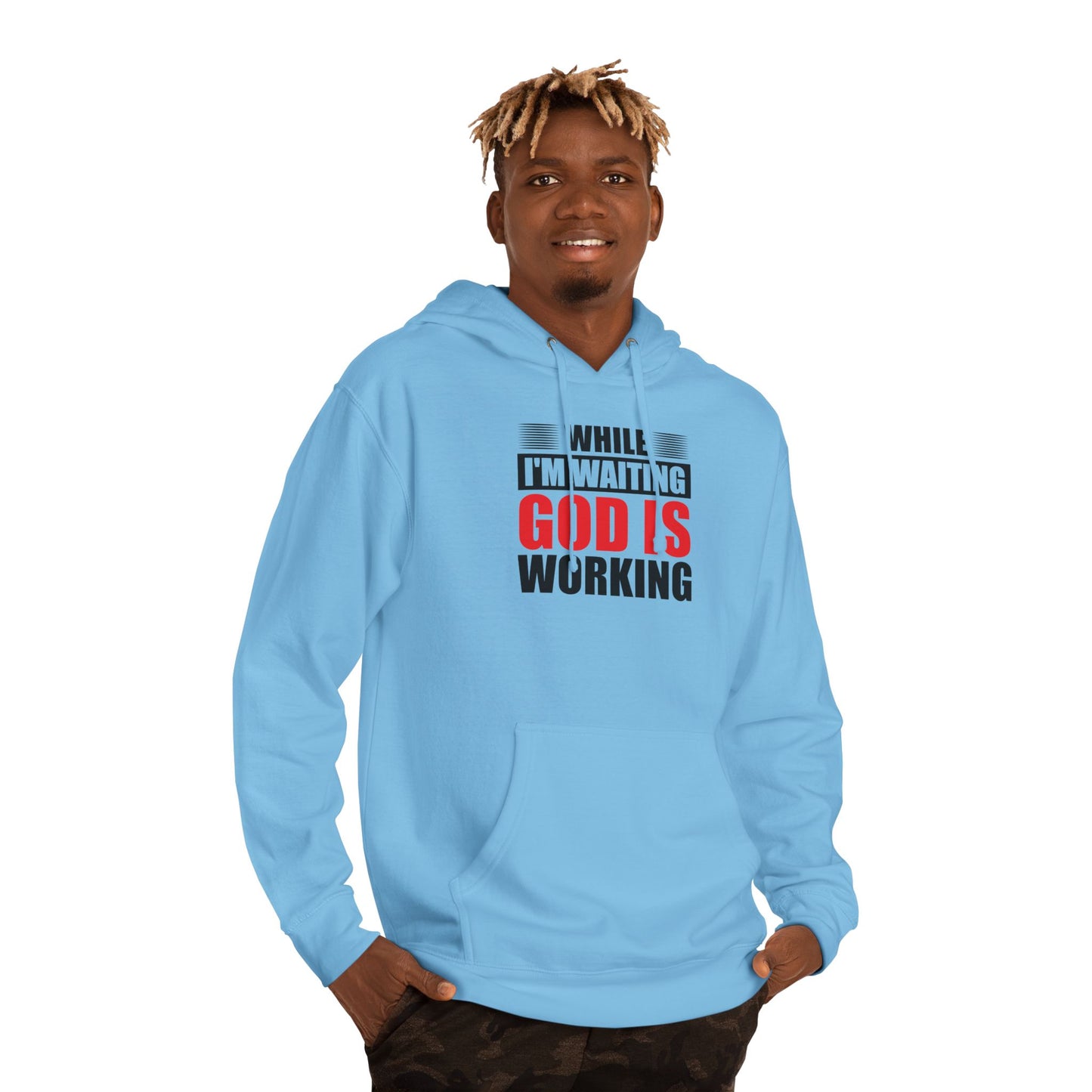 “While I’m Waiting God Is Working” Christian Faith Graphic Hoodie