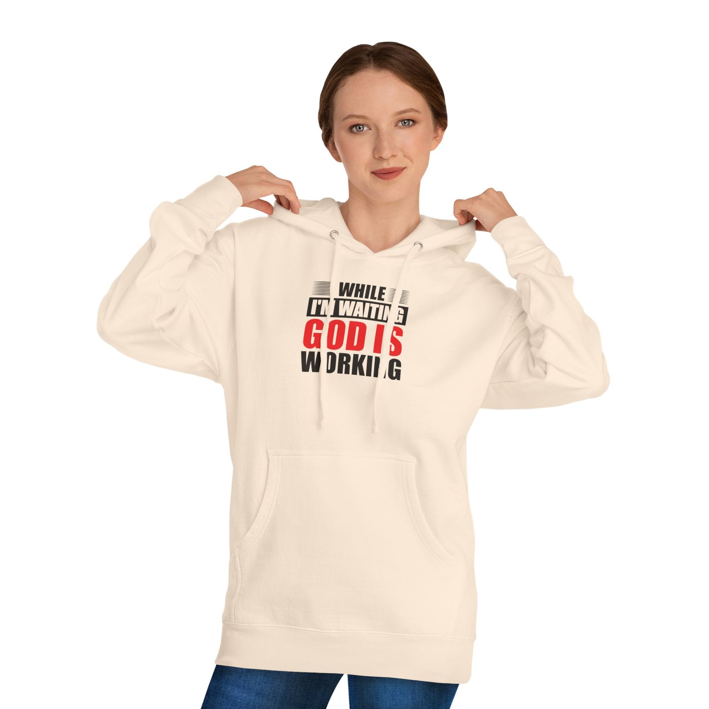 “While I’m Waiting God Is Working” Christian Faith Graphic Hoodie