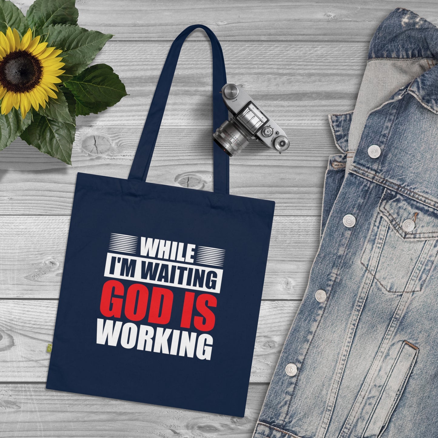 Faith-Inspired Organic Cotton Tote Bag - While I'm Waiting, God is Working, Reusable Shopper, Gift for Believers, Church Events, [...]