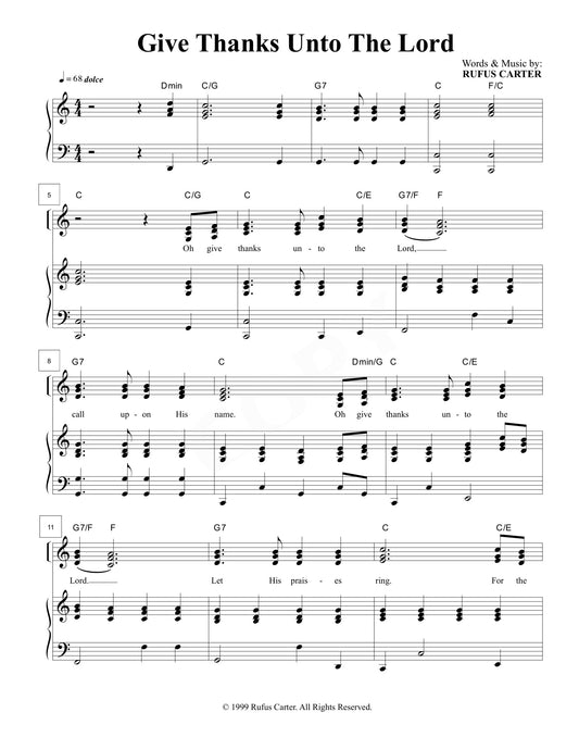 Give Thanks Unto The Lord (Sheet Music) (Digital Download Only)- Written by Phillip Carter